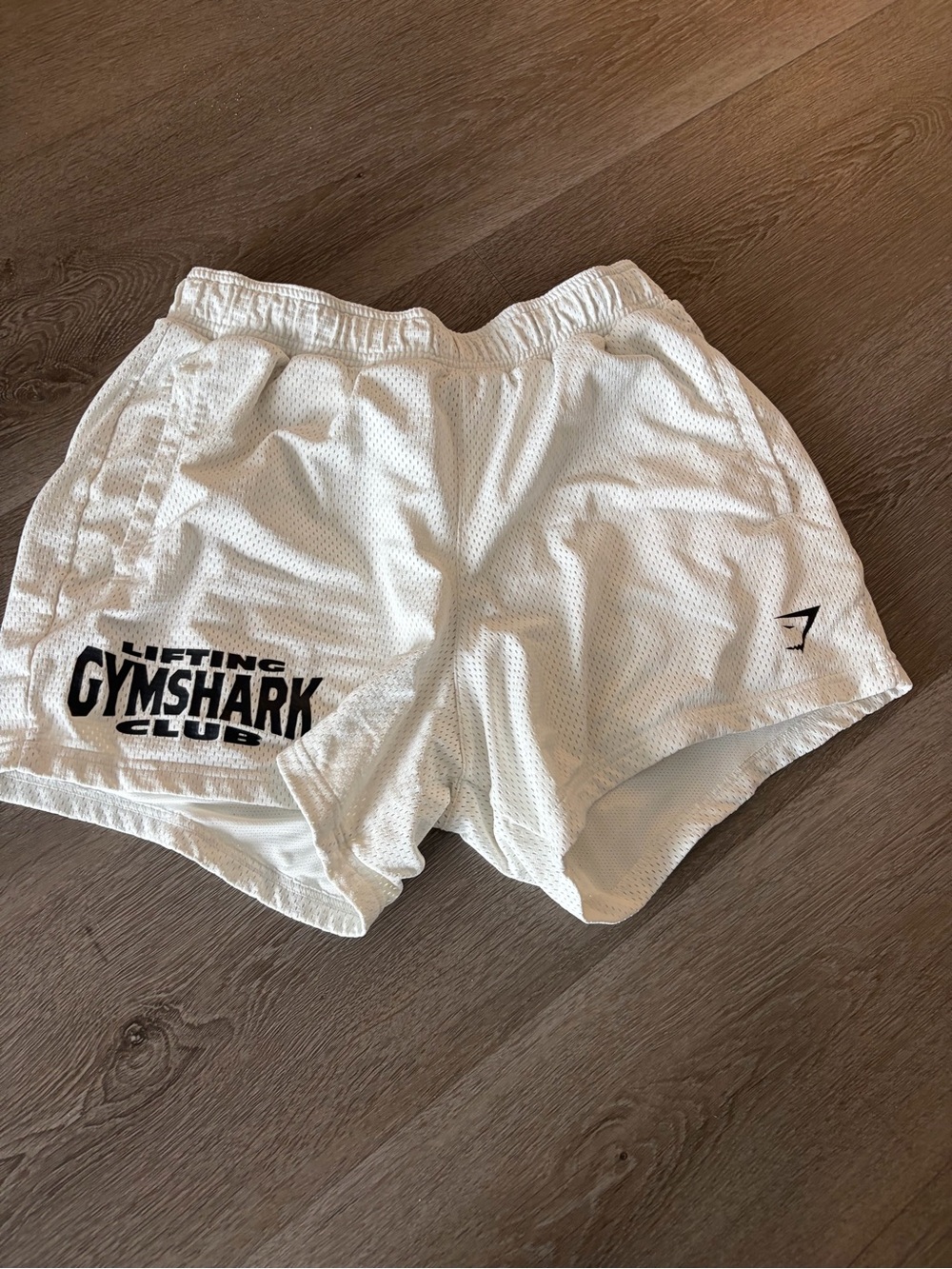 Gymshark White Men's Athletic Mesh Shorts with Black Logos